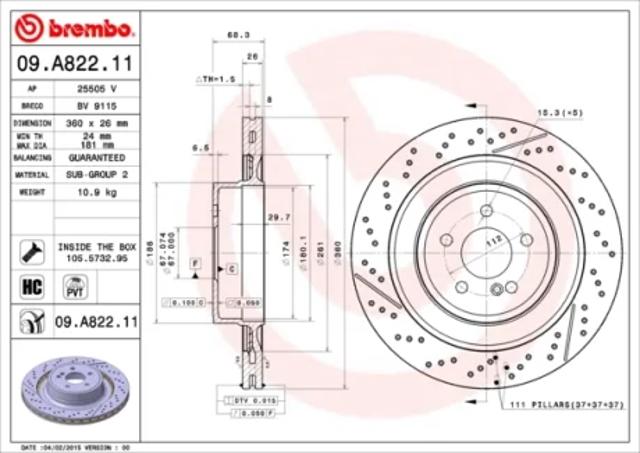 Диск тормозной задний 09A82211 BREMBO