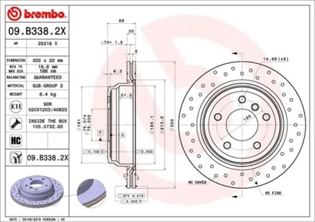 Тормозные диски 09B3382X BREMBO