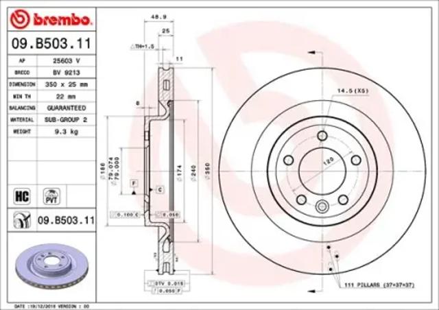 Тормозной диск 09B50311 BREMBO