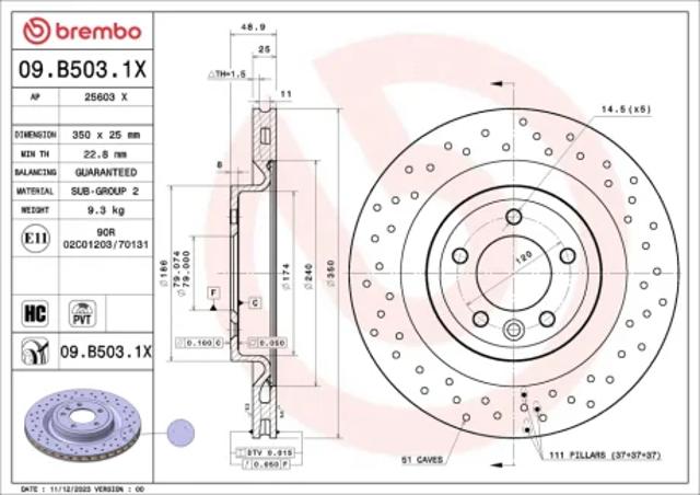 Тормозные диски 09B5031X BREMBO