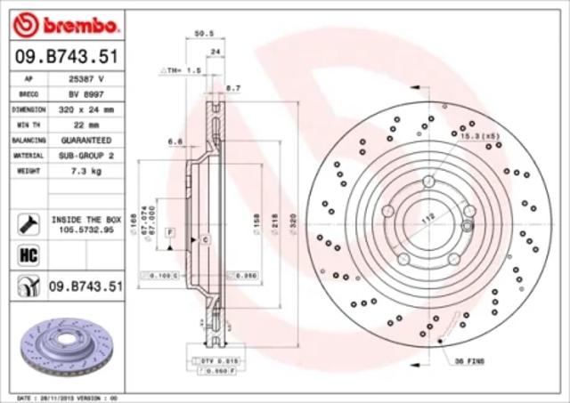 Тормозной диск 09B74351 BREMBO
