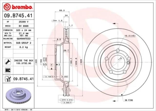 Диск тормозной задний 09B74541 BREMBO