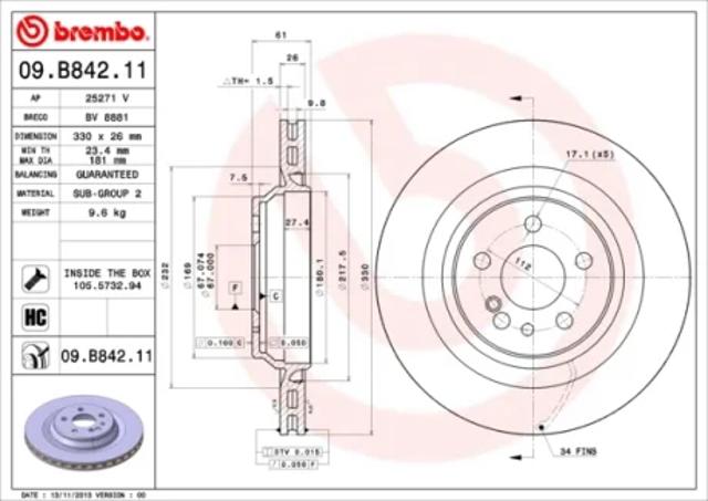 Дисковый тормоз 09B84211 BREMBO