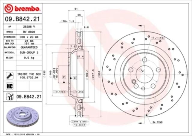 Дисковый тормоз 09B84221 BREMBO