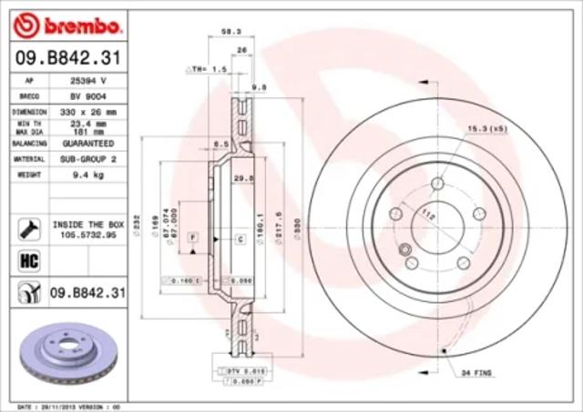 Задний тормозной диск 09B84231 BREMBO