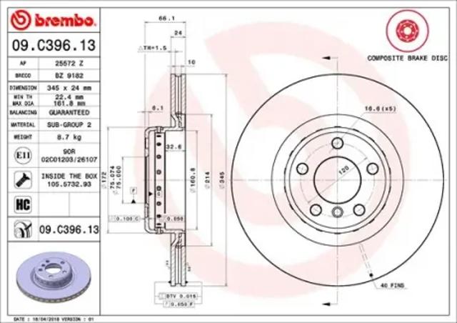 Дисковый тормоз 09C39613 BREMBO