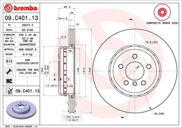 Тормозной диск 09C40113 BREMBO