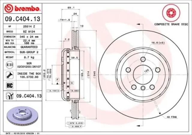 Задний тормозной диск 09C40413 BREMBO
