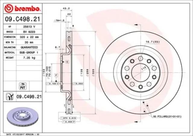 Тормозной диск 09C49821 BREMBO