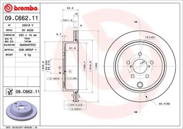 Тормозные диски 09C66211 BREMBO