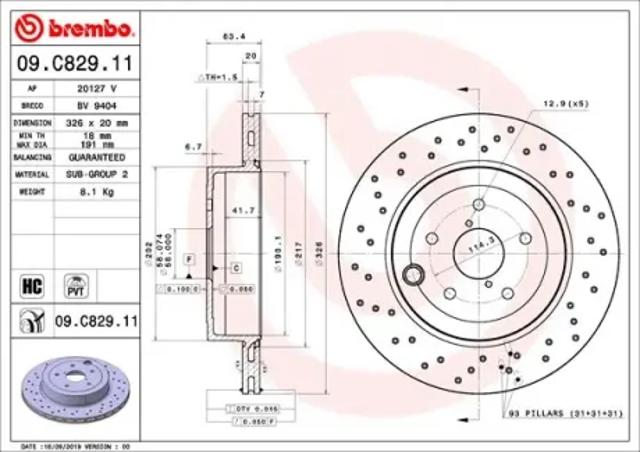 Задний дисковый тормоз 09C82911 BREMBO