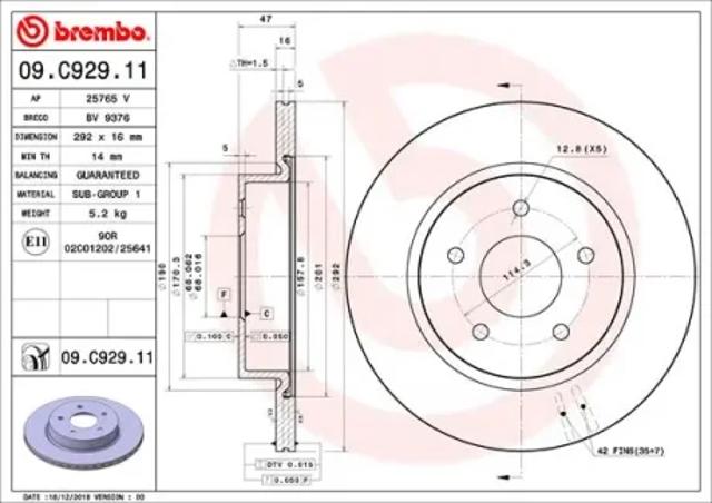 Задний тормозной диск 09C92911 BREMBO