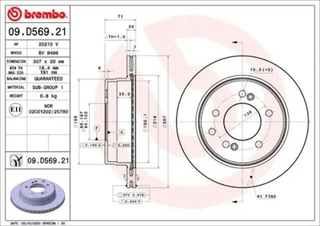 Тормозные диски 09D56921 BREMBO