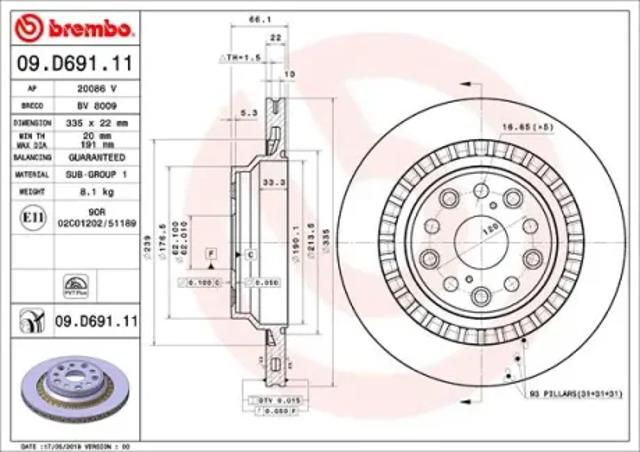 Диск тормозной задний 09D69111 BREMBO