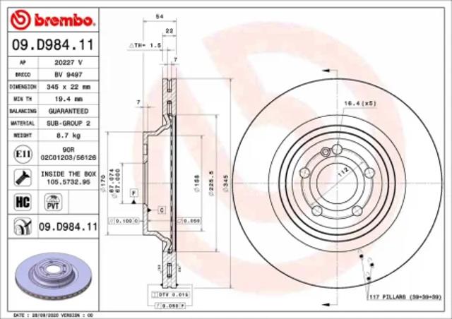 Тормозные диски 09D98411 BREMBO