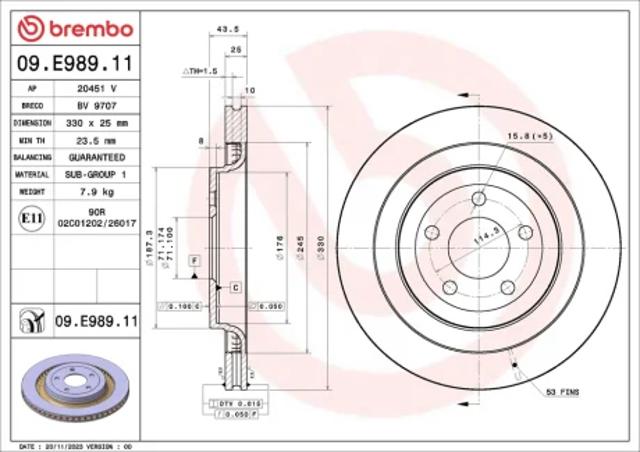 Задний дисковый тормоз 09E98911 BREMBO