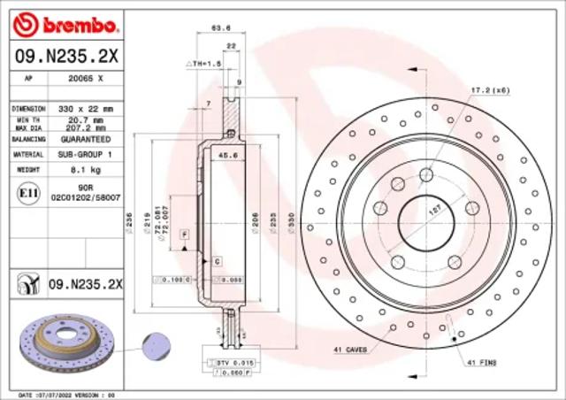 Тормозные диски 09N2352X BREMBO