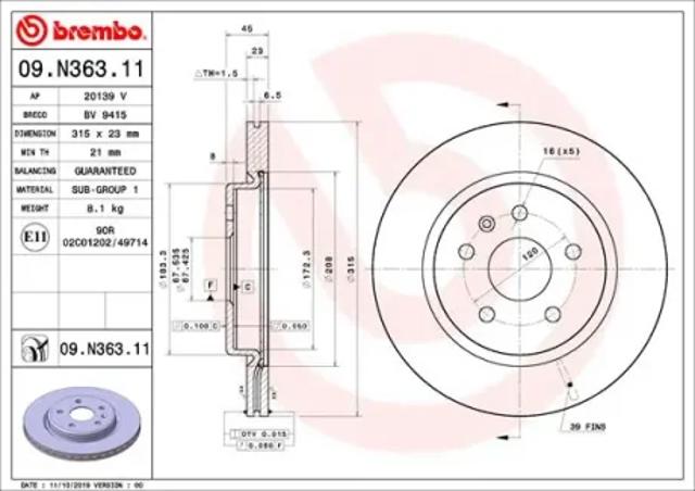 Задний дисковый тормоз 09N36311 BREMBO