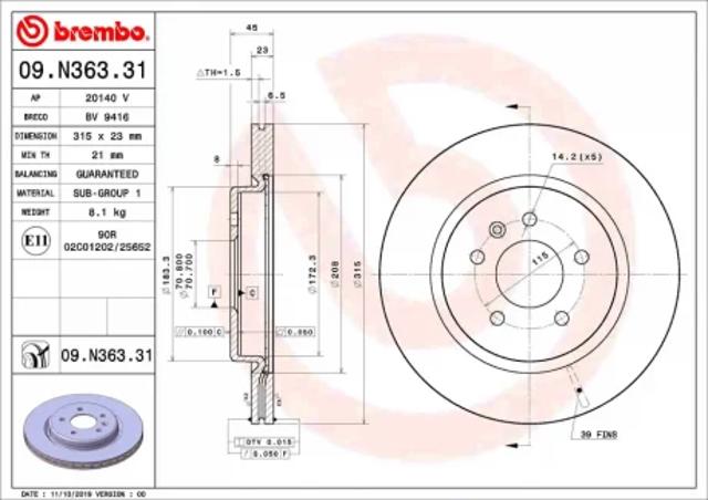 Тормозные диски 09N36331 BREMBO