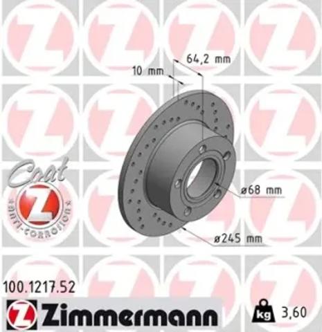 Диск тормозной задний 100121752 ZIMMERMANN