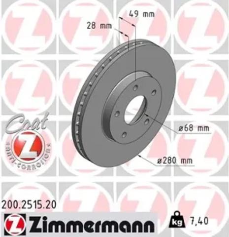 Диск тормозной передний 200251520 ZIMMERMANN