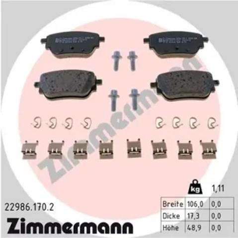 Задние колодки 229861702 ZIMMERMANN
