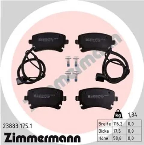 Колодки на тормоз задний дисковый 238831751 ZIMMERMANN