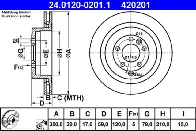 Диск тормозной задний 24012002011 ATE