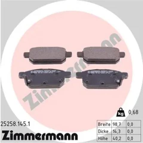 Колодки тормозные дисковые комплект 252581451 ZIMMERMANN