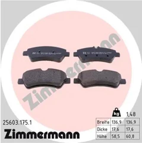 Колодки на тормоз задний дисковый 256031751 ZIMMERMANN