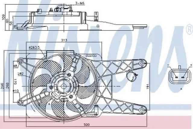 Диффузор радиатора охлаждения в сборе с мотором и крыльчаткой 85138 NISSENS