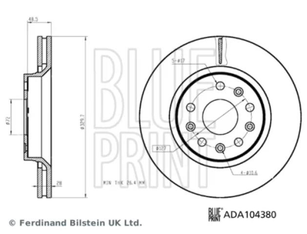 Передний тормозной диск ADA104380 BLUE PRINT