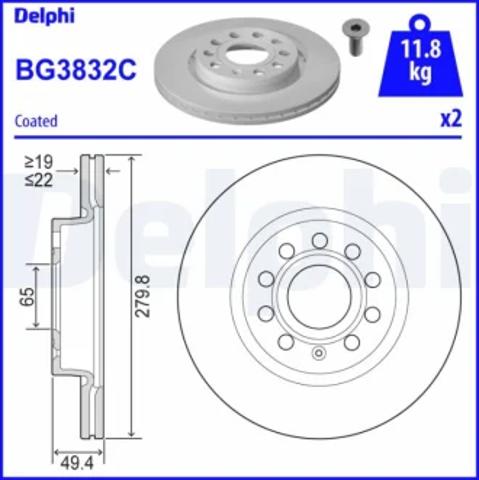 Диск тормозной передний BG3832C DELPHI