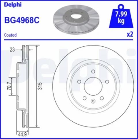 Задний тормозной диск BG4968C DELPHI