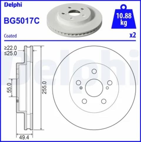 Диск тормозной передний BG5017C DELPHI