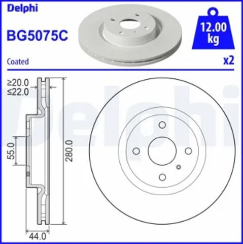 Передний тормозной диск BG5075C DELPHI