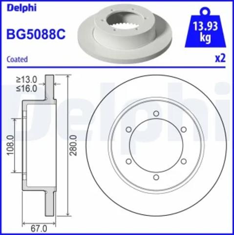Тормозной диск BG5088C DELPHI