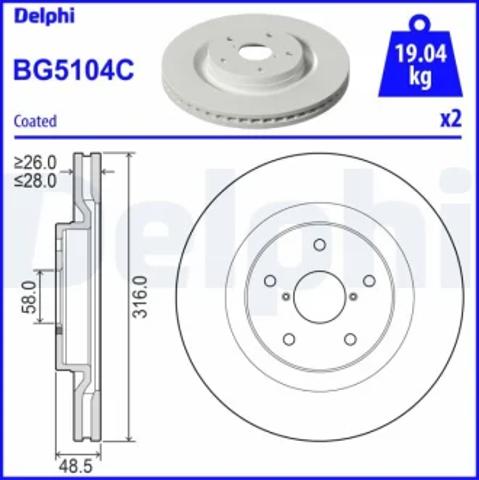Диск тормозной передний BG5104C DELPHI