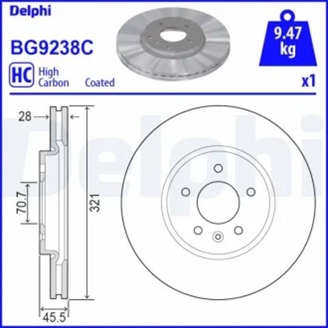 Тормоз дисковый передний BG9238C DELPHI