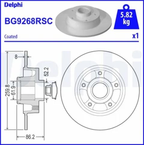 Диск тормозной задний BG9268RSC DELPHI