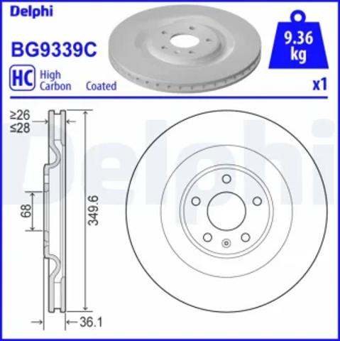 Задний дисковый тормоз BG9339C DELPHI