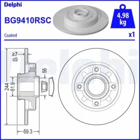 Диск тормозной задний BG9410RSC DELPHI