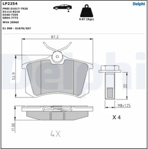 Колодки на тормоз задний дисковый LP2254 DELPHI