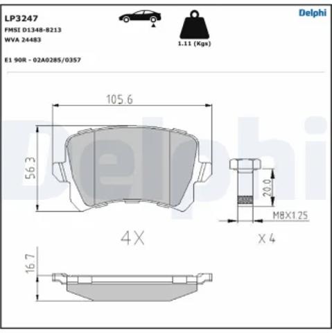 Колодки тормозные задние, дисковые LP3247 DELPHI