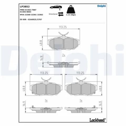 Колодки тормозные дисковые комплект LP3852 DELPHI