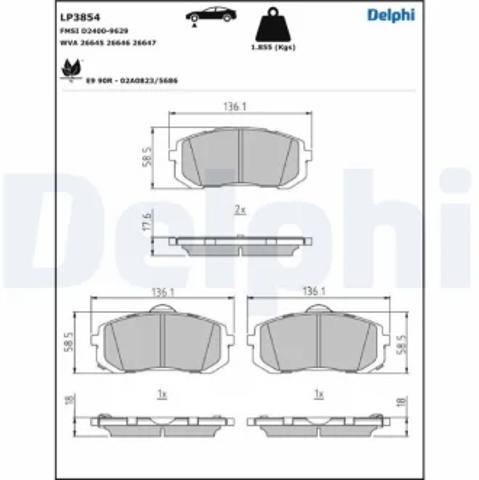 Передние тормозные колодки LP3854 DELPHI