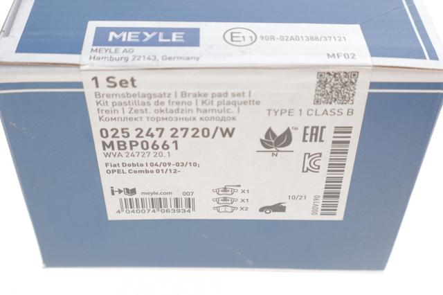 0252472720W MEYLE Передние тормозные колодки купить в Хмельницкий