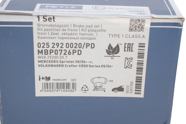 MEYLE 0252920020PD Передние тормозные колодки в наличии Одесса