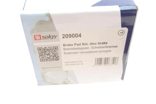 209004 SOLGY Колодки тормозные задние дисковые купить в Каменское