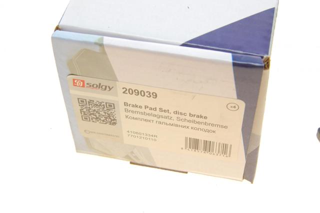 SOLGY 209039 Колодки тормозные передние дисковые в наличии Харьков